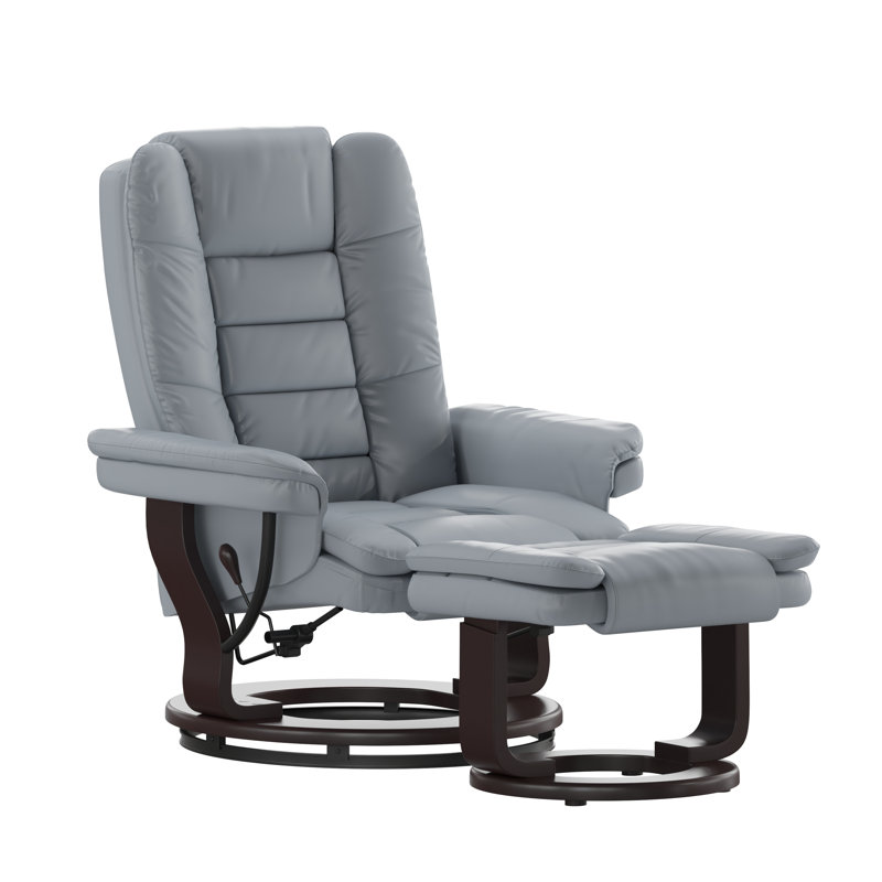 Shebeen Faux Leather Swivel Recliner, Gray Faux Leather