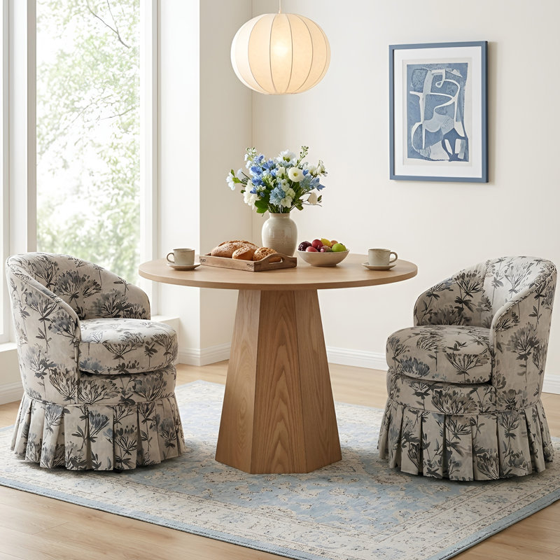 Linen Upholstered Barrel Chairs (Set of 2), Blue Flower