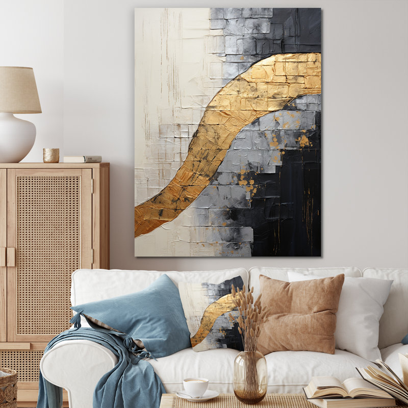 «Grey Gold Minimalisme Poteries», reproduction d'art abstrait en spirale, Toile tendue, H 20 po x l 12 po