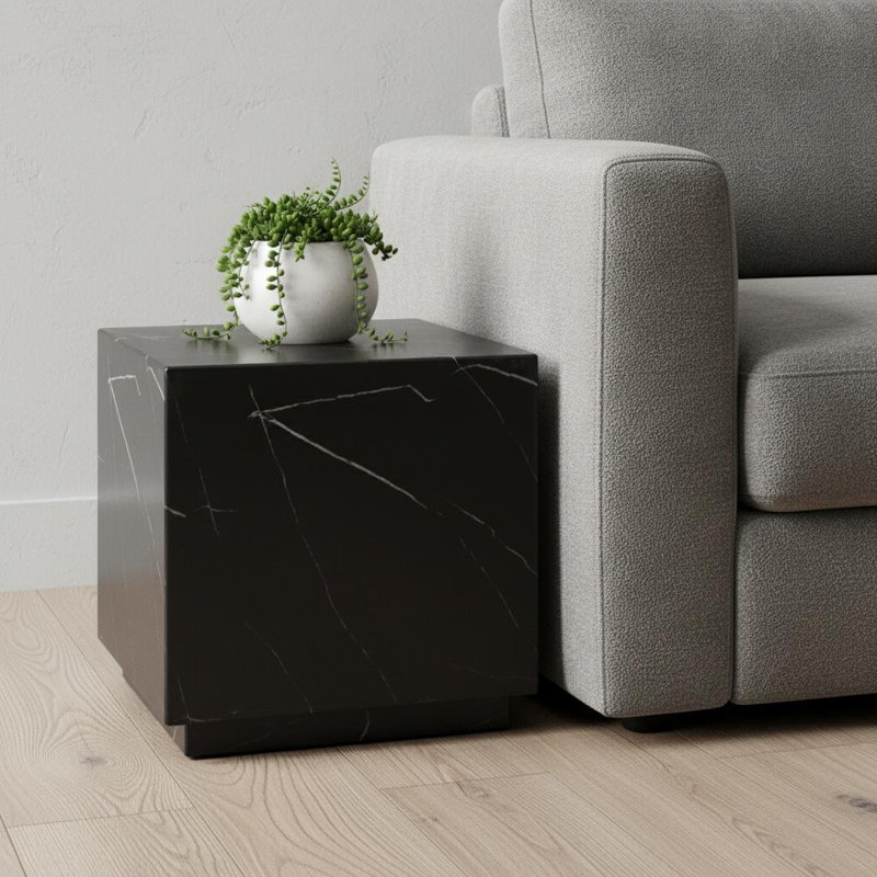 20" Black Marble Square Block End Table