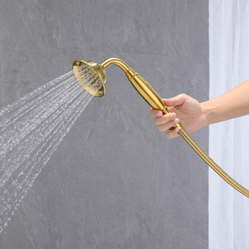 Brushed Gold Freestanding Brass Bathtub Faucet with Hand Shower
