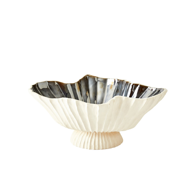 Folha Footed Bowl-Black/Metallic, Off-White, 8'' H x 18.5'' W x 14.5'' D