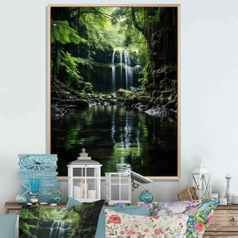 «Waterfall Hidden Oasis Forest I», reproduction sur toile, H 44 po x l 34 po x P 1,5 po, Cadre naturel flottant