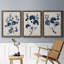 Bleu marine et feuilles de lin II - ensemble de 3 peintures sur toile encadrées-1524676201-1524676203