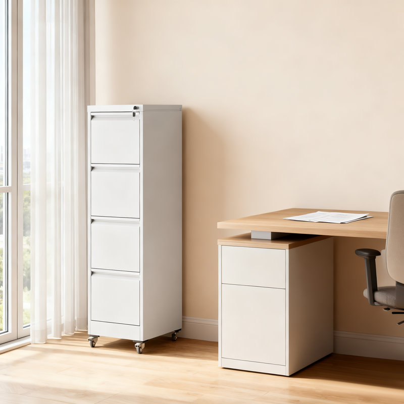 4-Drawer Vertical Metal Filing Cabinet, High-Capacity Eco-Friendly Design with Smooth Gliding Drawers & Anti-Tip Lock, White