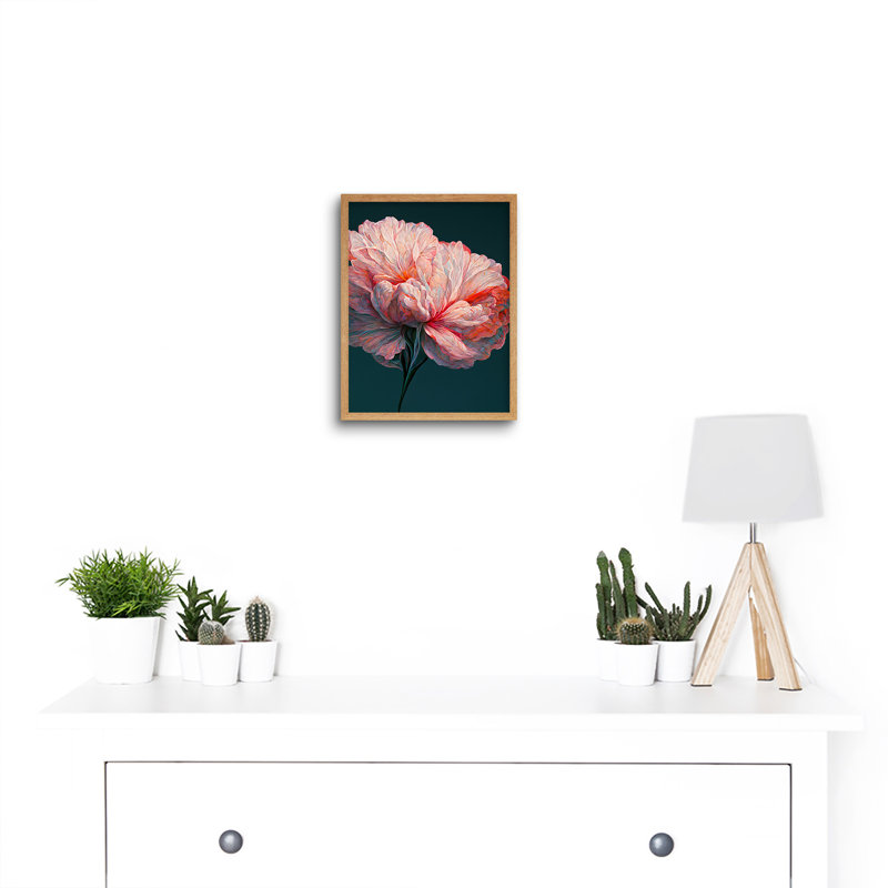 Pink Carnation Flower Abstract Floral - Print, 25.9cm H x 20.6cm W x 1.5cm D, Light Brown Framed Paper