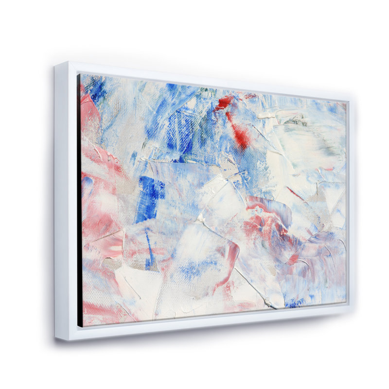 Composition abstraite bleue - peinture sur toile, H 16 po x l 32 po x p 1 po, Cadre flottant blanc