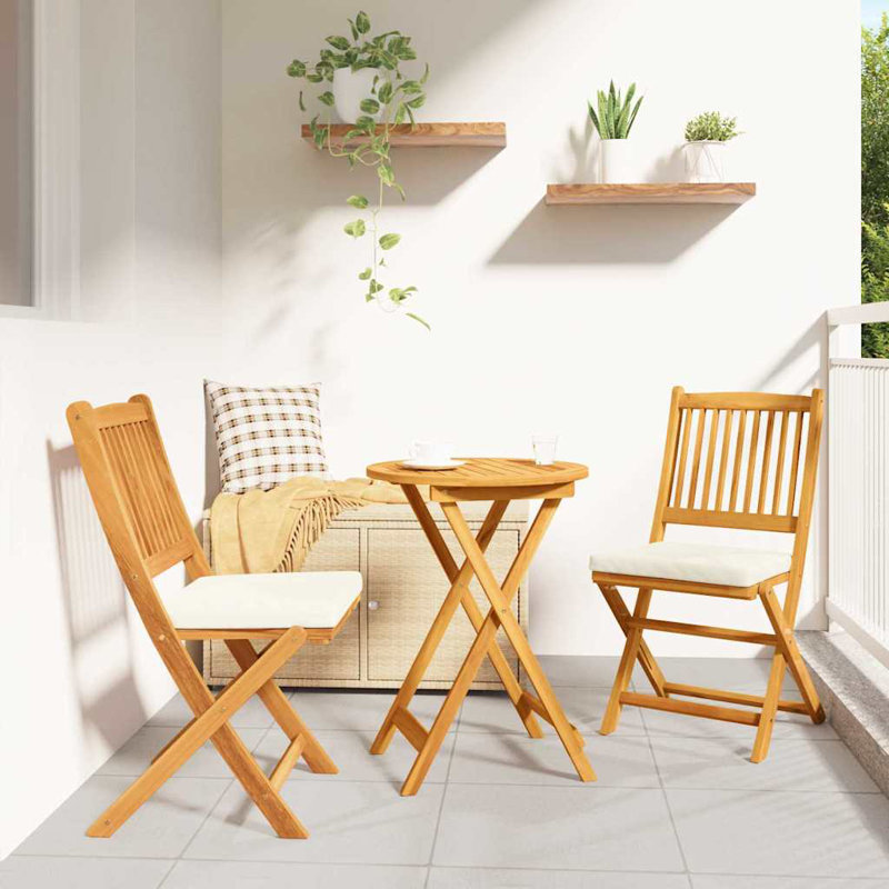 2 - Person Wood Patio Dining Set with Rectangular Table , Cushions Included