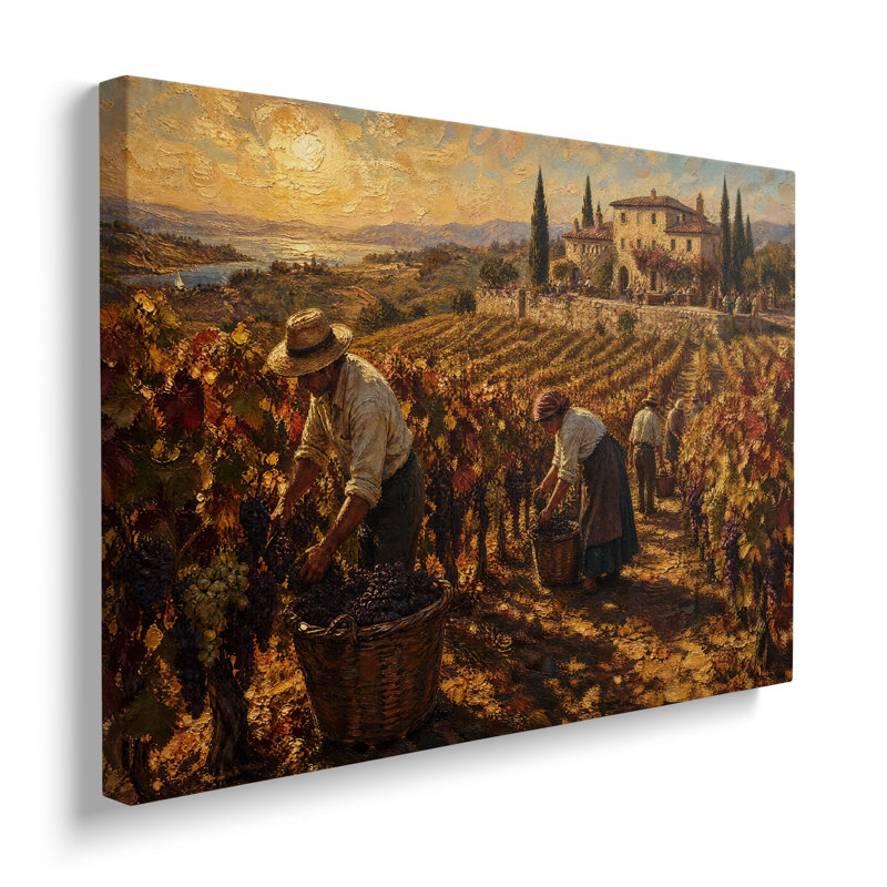 Reproduction sur toile d'une peinture historique représentant les vendanges dans un vignoble - 61 x 91 cm, H 24 po x l 36 po