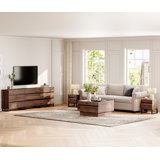 Ensemble de table de salon 4 pièces, meuble télé 94,5 pouces avec 9 tiroirs, 2 tables de chevet avec 2 tiroirs, table d'appoint pour la chambre à coucher, table basse moderne avec dessus, ensemble de meubles de salon, brun