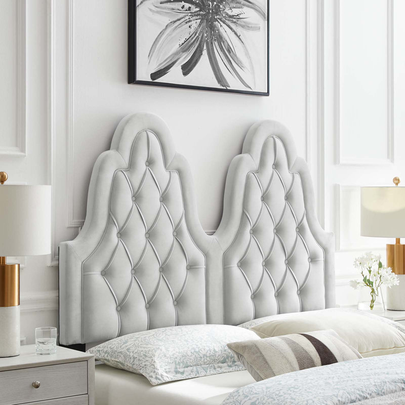 Augustine Tufted Performance Velvet Headboard, Light Grey, King/California King