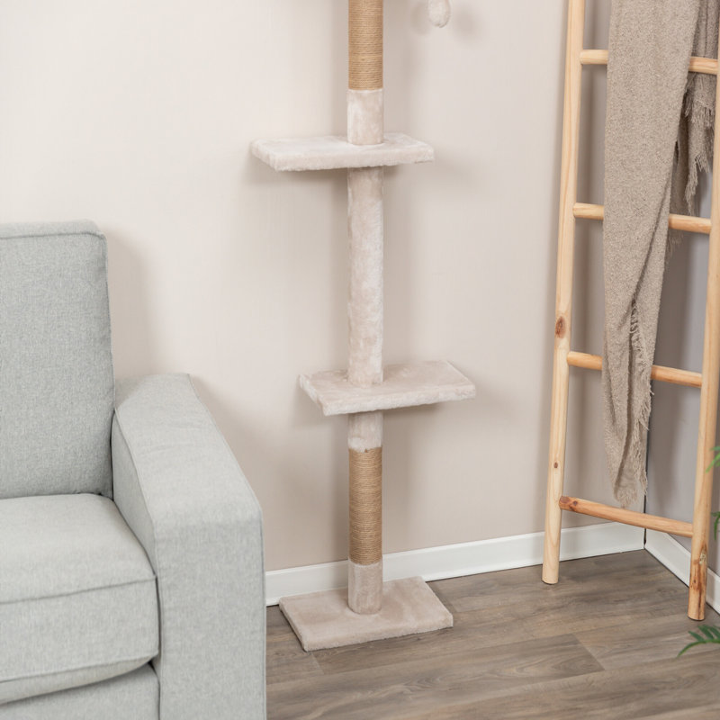 Beige Sisal and Plush 90.5"-104" Ceiling Mount Cat Tree