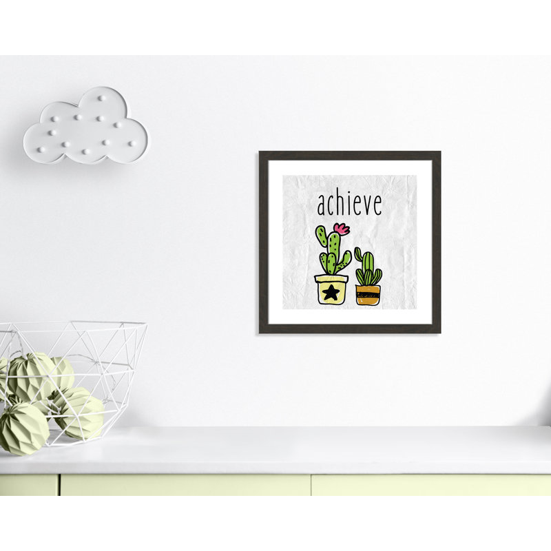 Impression sur papier Cacti C, Encadré plat à grain de bois noir, H 22,5 po x l 22,5 po x P 0,6 po