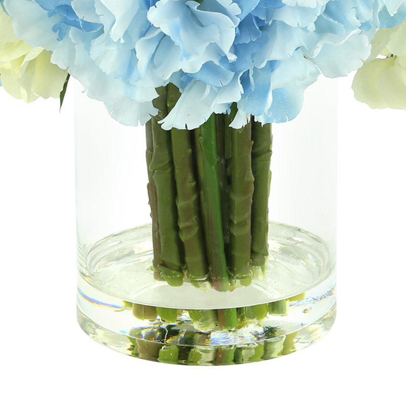 Hydrangeas Arranged in Clear Glass Vase, White