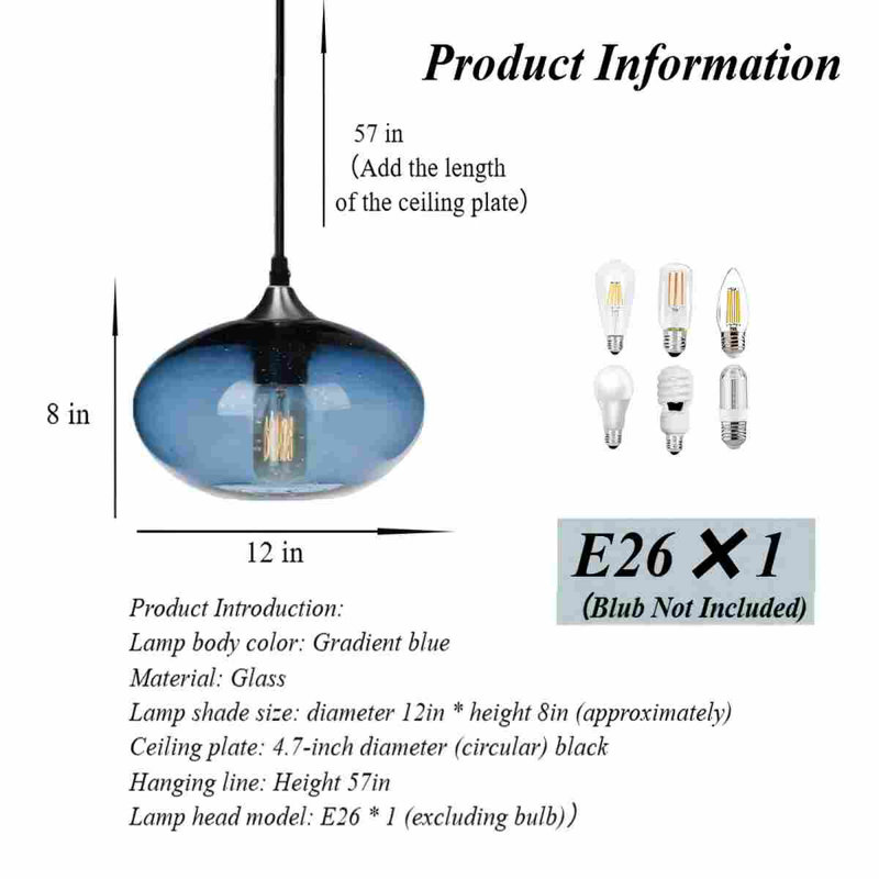Luminaire suspendu circulaire en verre à bulles 9 pouces
