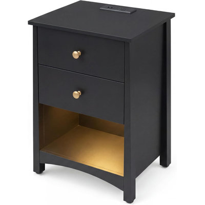 Modern Bedside Table with Power Outlet & Charging Station, Bedroom Side Table