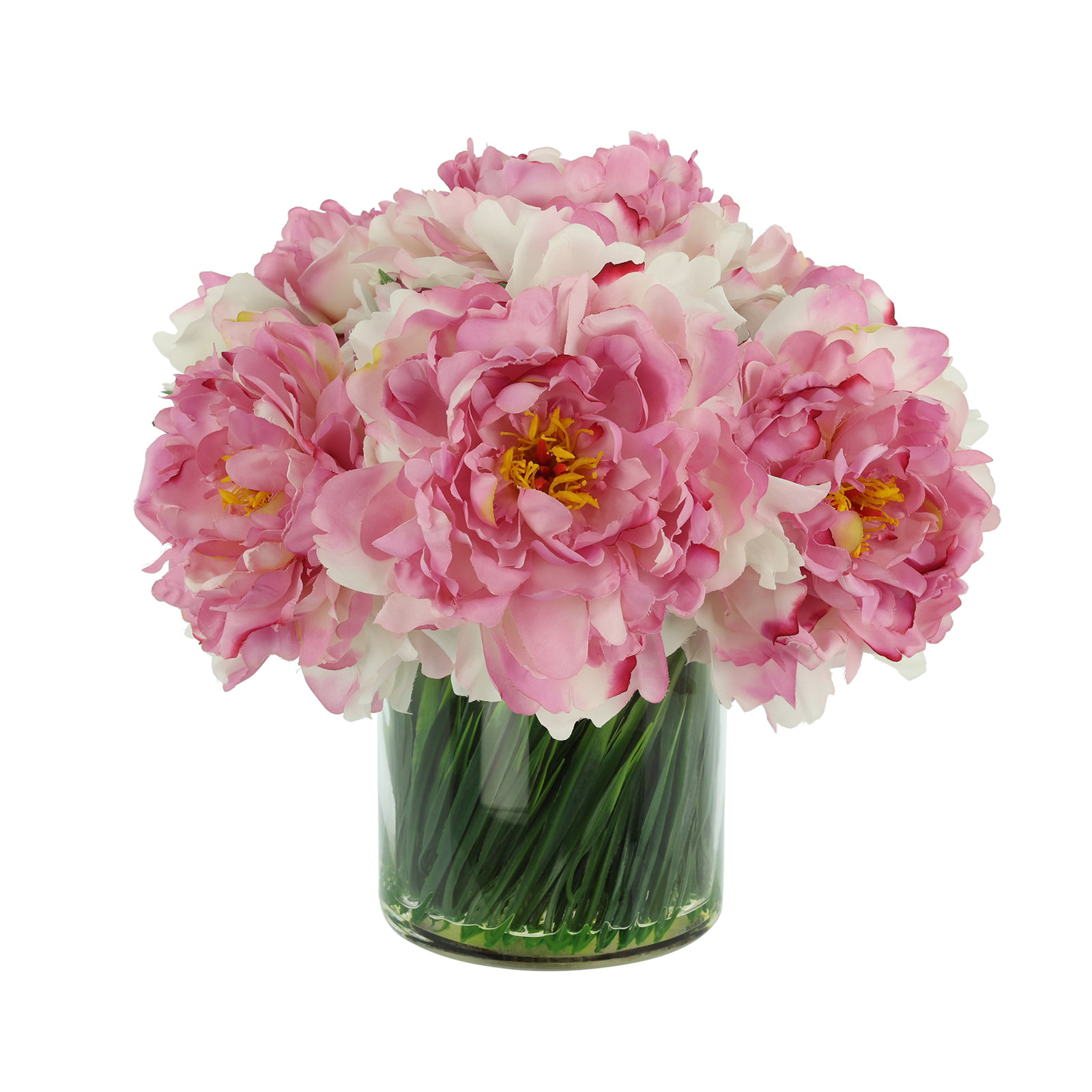 Faux Peony Arrangement in a Glass Vase, Pink