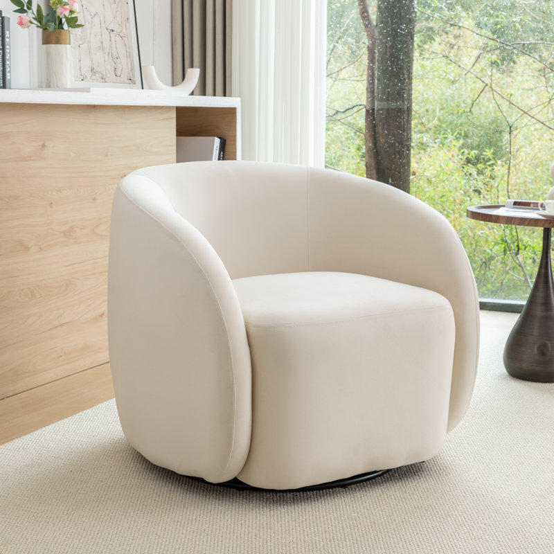Arrun Velvet Swivel Barrel Chair, Beige