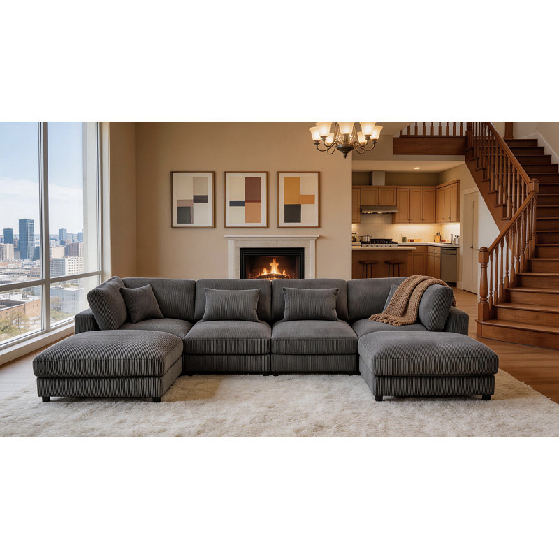 Canapé modulaire réversible de 144 po avec repose-pieds Andreco, Gris minuit