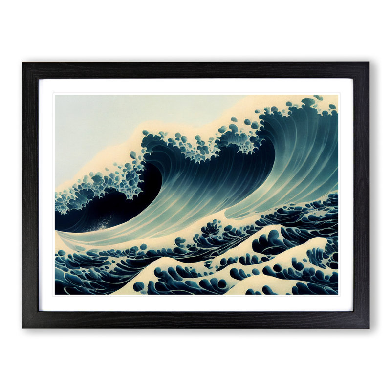 XH1022-3531X Expressive Japanese Wave - Single Picture Frame Print, Black, 25cm H x 34cm W x 2cm D