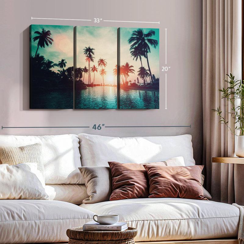«Soft Sunset Over Palm Trees» sur, H 20 po x l 33 po x P 1,25 po