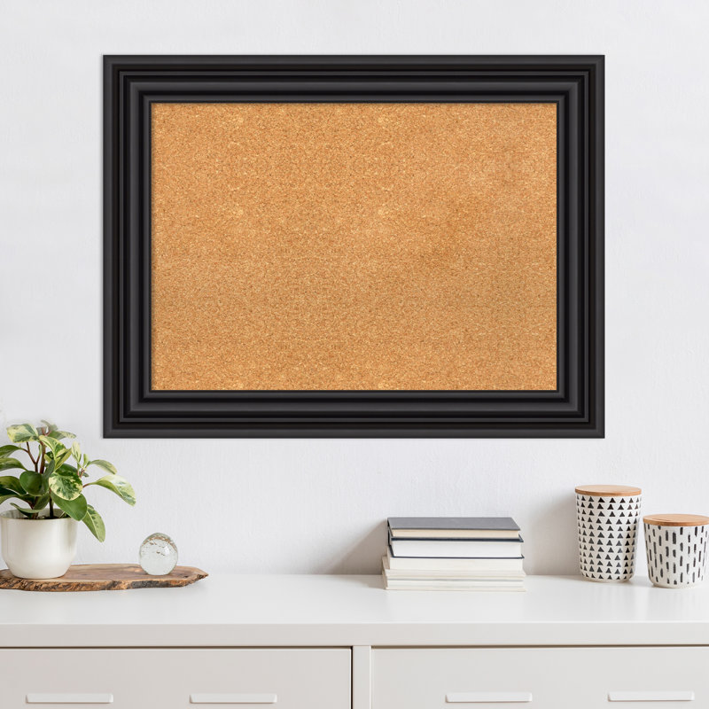 Natural Cork Bulletin Board with Black Plastic Frame 28x20