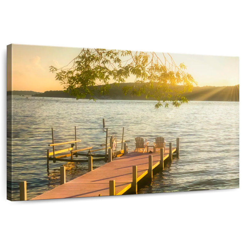 Quai du coucher du soleil sur le lac Léman à Alvord, H 20 po x l 30 po