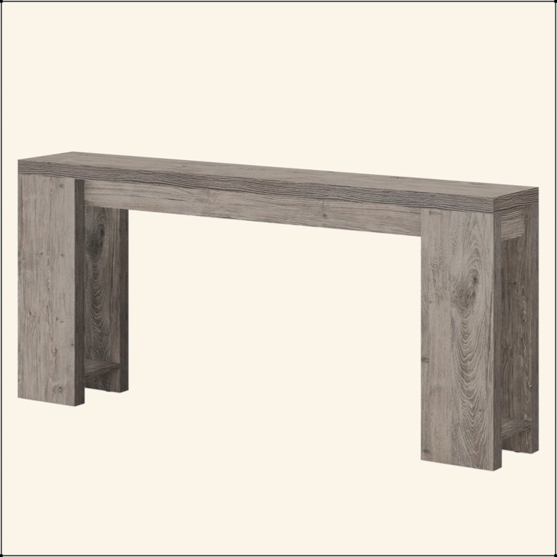 Très longue console de style campagnard, canapé-lit en bois étroit derrière le canapé, table d'appoint rustique gris avec rangement pour le salon, le couloir et le vestibule