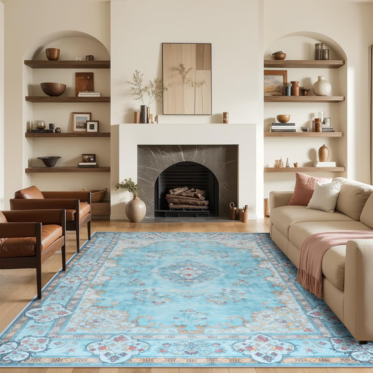 Large Oriental Floral Living Room Rug Washable Bedroom Rug Non-Slip Colorful Vintage Accent Floor Carpet For Home Decor