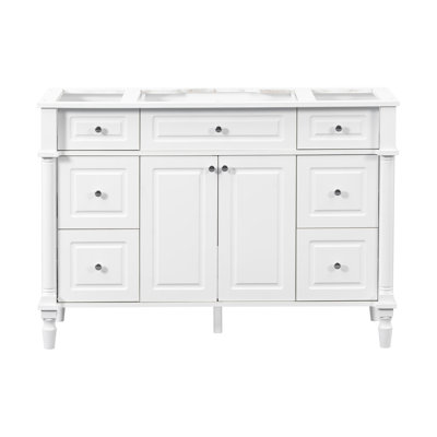 Meuble-lavabo blanc sur pied de style vintage de 120 cm (47,2 pouces), sans lavabo, avec 6 tiroirs et 2 portes, pieds en bois massif, charnières à fermeture douce, meuble seulement