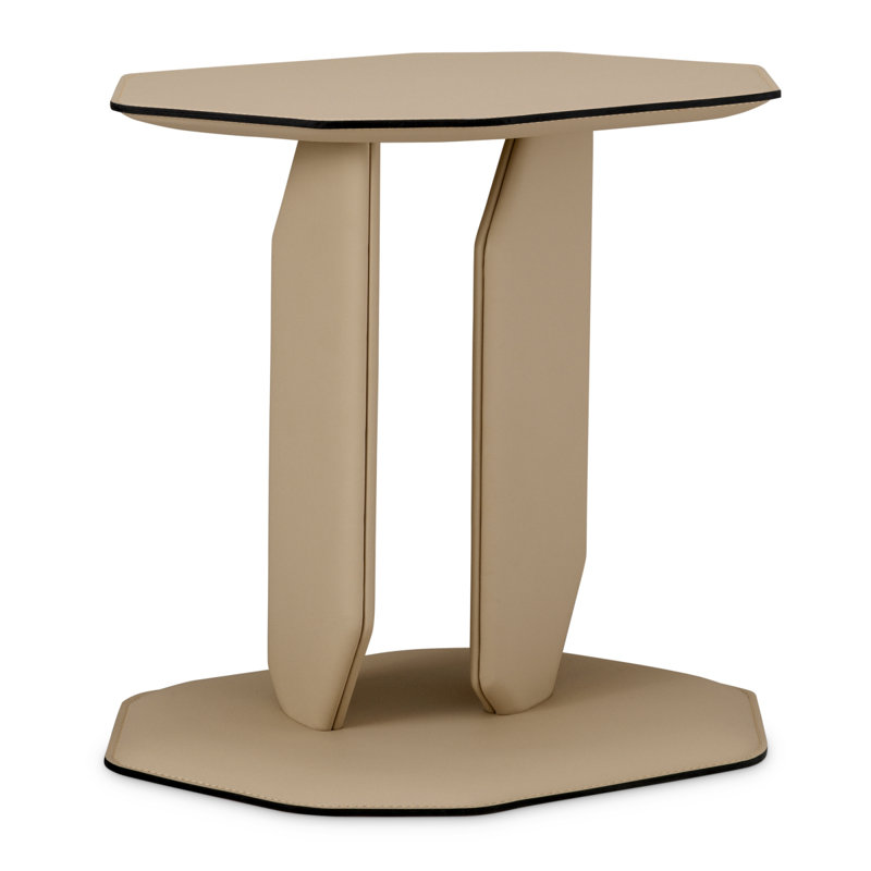 Side Table Maurizio Faux Leather, Light Brown