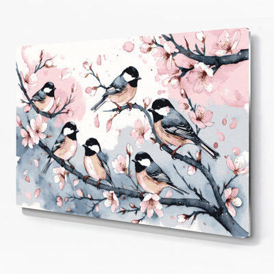 Oiseaux, art mural en métal beige avec mésange