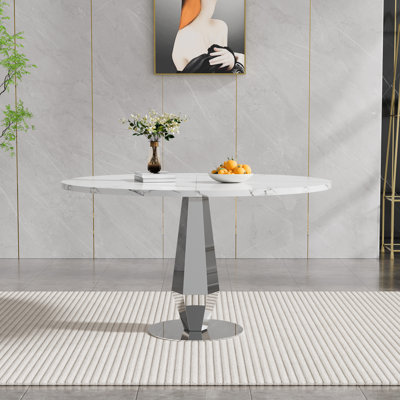 47.2" Dining Table,Modern Round Dining Room Table with Stainless Steel Base, Luxury Round Dining Kicthen Table with 1.18" Thick Tabletop for Dining Room