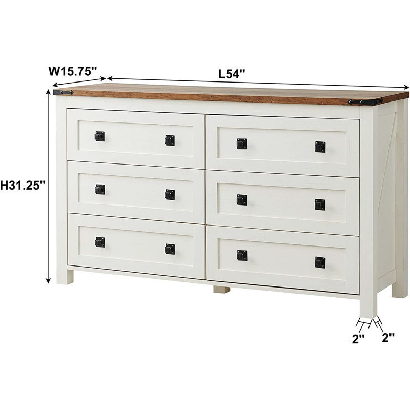 Grantville Farmhouse 6 - Drawers Double Dresser, Antique White/Brown Oak