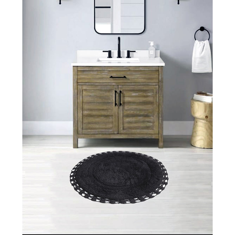 Saross 100% Cotton Non-Slip Bath Rug, Black