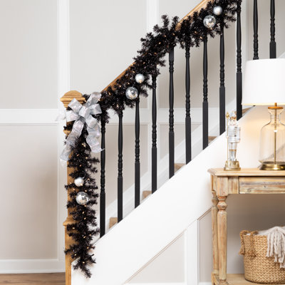 Pre-Lit Artificial Tinsel Christmas Garland - 9' X 8" - Clear Lights