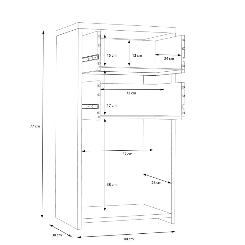 Commode combinée 2 tiroirs l 15,87 po Cay, Apparence de béton / vieux bois rétro