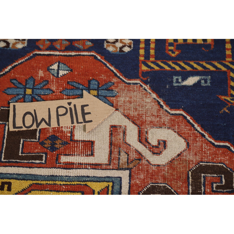 Tapis oriental antique à teinture végétale bleu Kazak