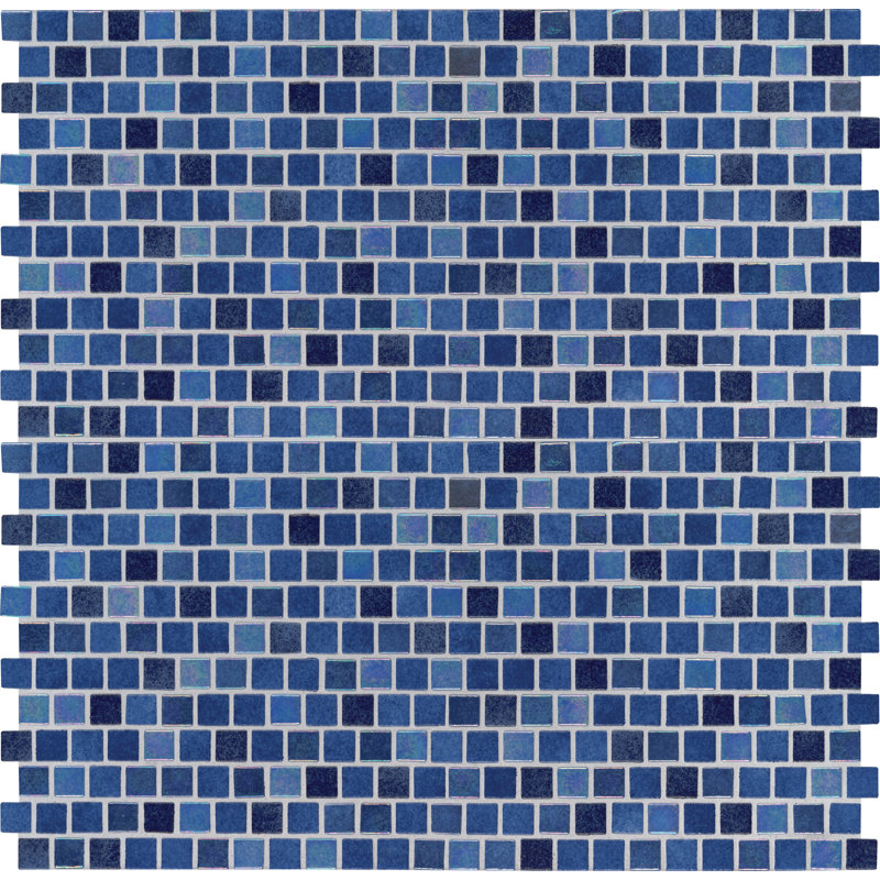 Montessa 12 in. x 12 in. Glossy Glass Mosaic Floor and Wall Tile, Deep Lagoon