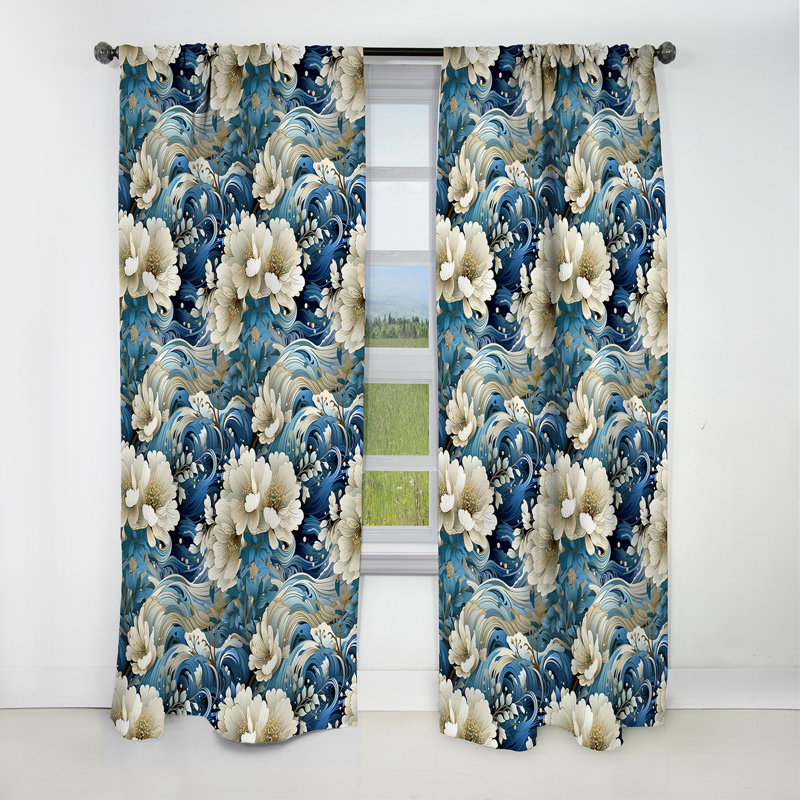 Rideau à motif floral cachemire II, L 52 po x L 108 po
