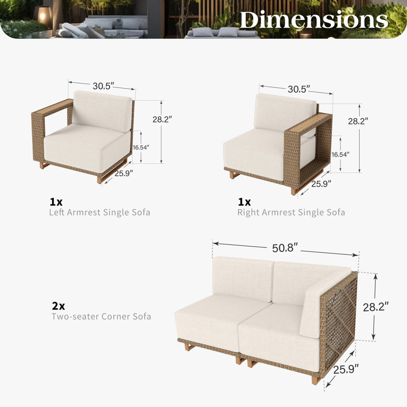 6-Person U - Shaped Outdoor Wicker Reversible Patio Sectional with Cushions