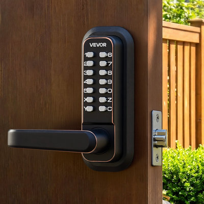 Mechanical Keyless Entry Door Lock, 2.0 Code Upgrade, 4-7 Digits Code, Single-Sided Push Button Combination Keypad Door Lock with Handle, Auto Locking, Oil-Rubbed Bronze