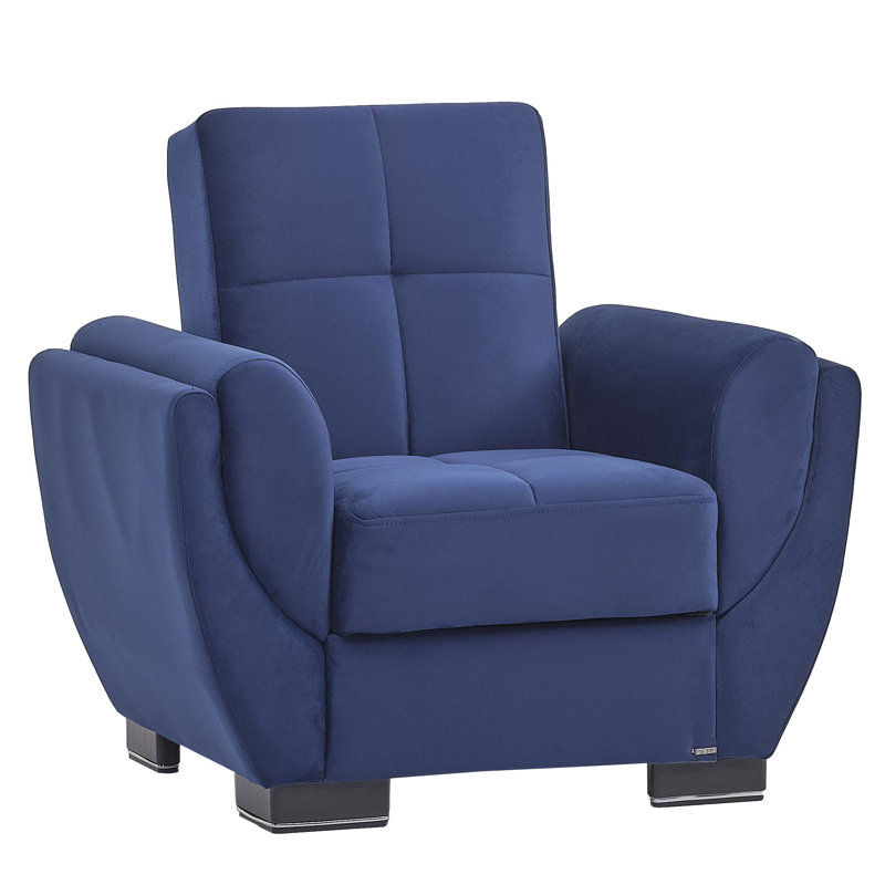 Jaliah Fabric Upholstered Convertible 3-in-1 Sleeper Arm Chair With Storage, Blue Microfiber