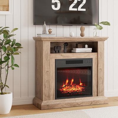 Foyer électrique de 32 po avec manteau de cheminée, meuble télé avec foyer encastré avec insert ouvert de 19 po avec effets de flamme à DEL réglables et télécommande pour le salon