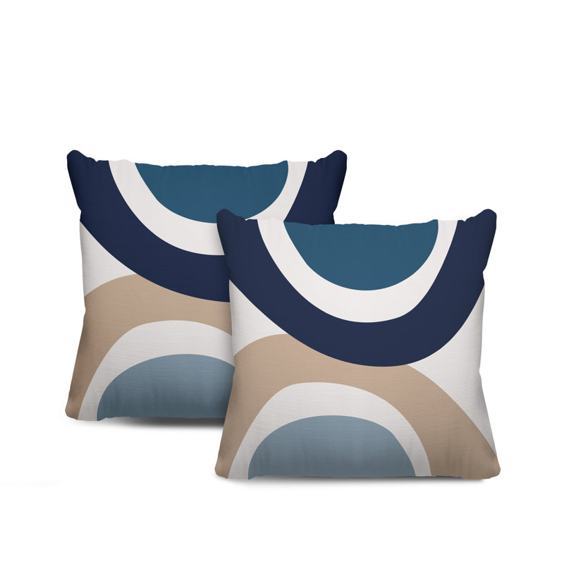 Jeté carré en polyester / mélange de polyester intérieur / extérieur, Bleu / bleu marine / beige, L 19 po x H 19 po