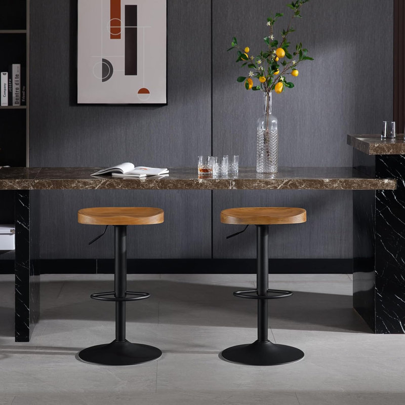 Persaeus Adjustable Height Counter Stool with Metal Frame, Dark wood look, 2
