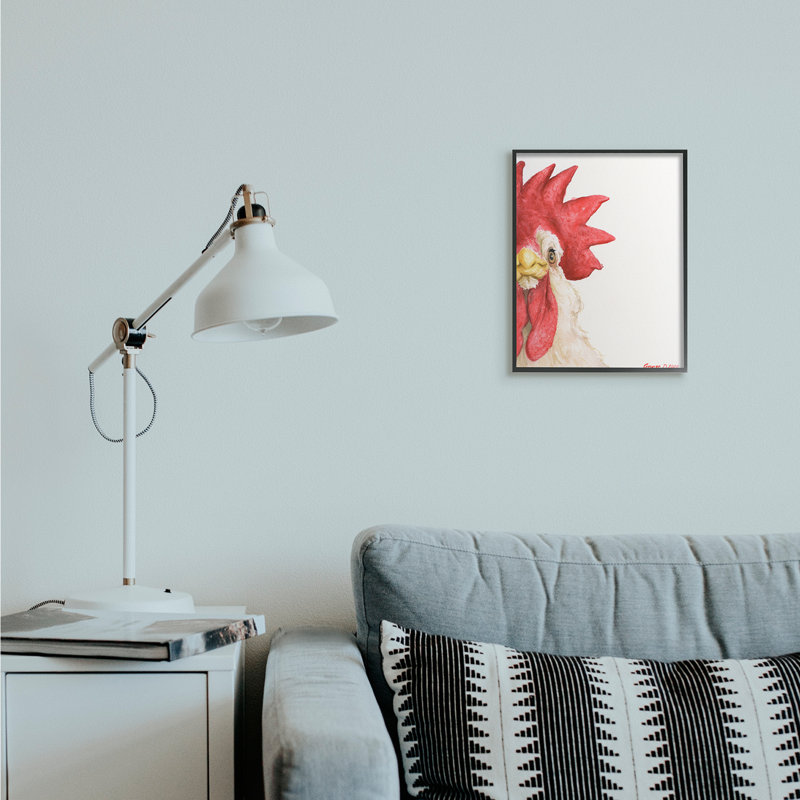 Gros plan d'un coq de ferme, gros oiseau rouge, H 14 po x l 11 po, Giclée encadrée noir minuit