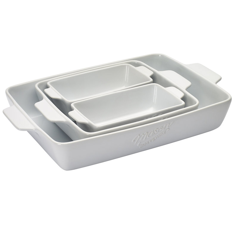 Mason Craft & More Rectangle Ceramic 4 Piece Bake Ware Set Bakeware Set, White