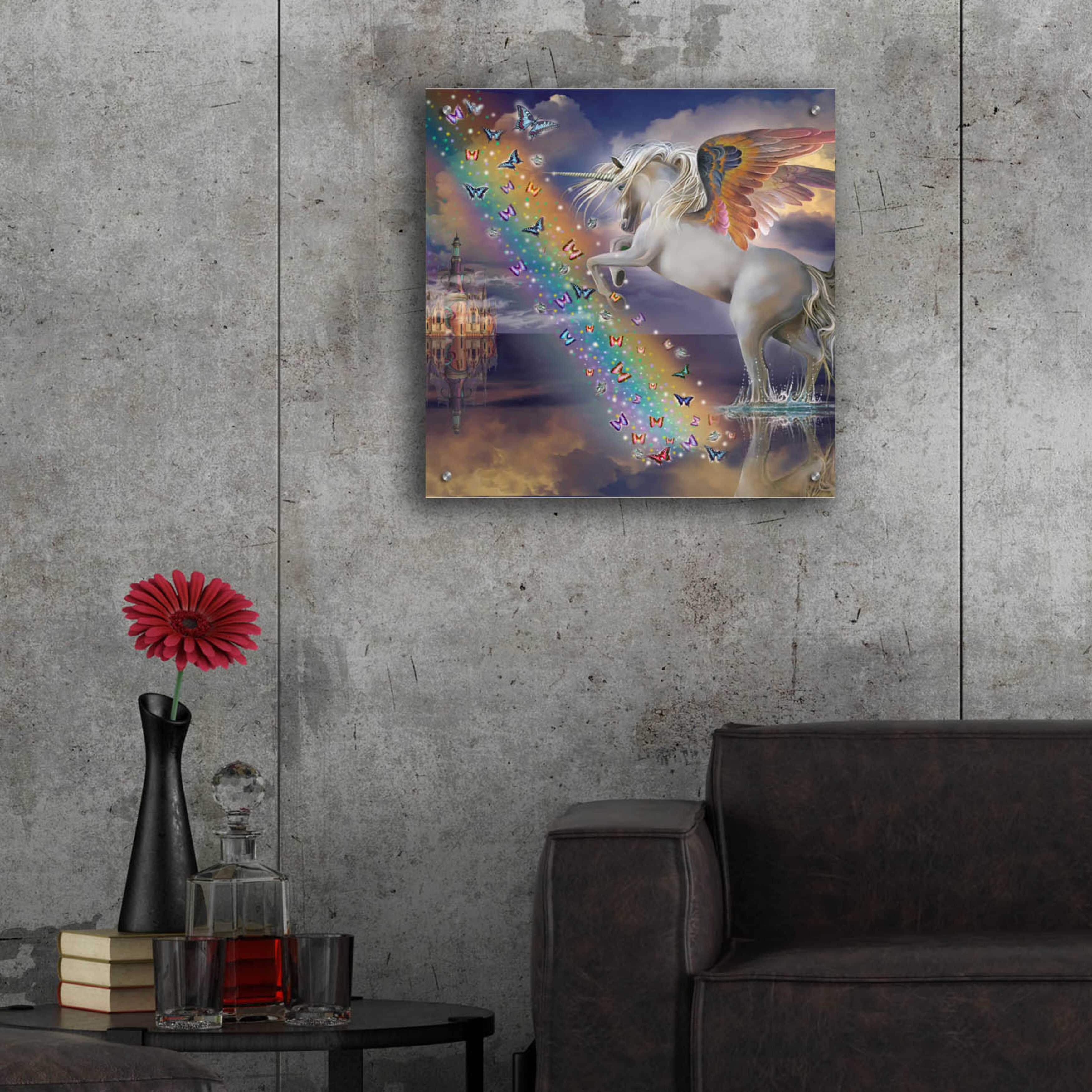 Unicorn Pegasus Rainbow' by Enright_ Acrylic Glass Wall Art Trinx Size: 24 H x 24 W x 0.2 D