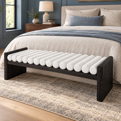 62.8" Chenille Upholstered Bench with Rolled Cushions